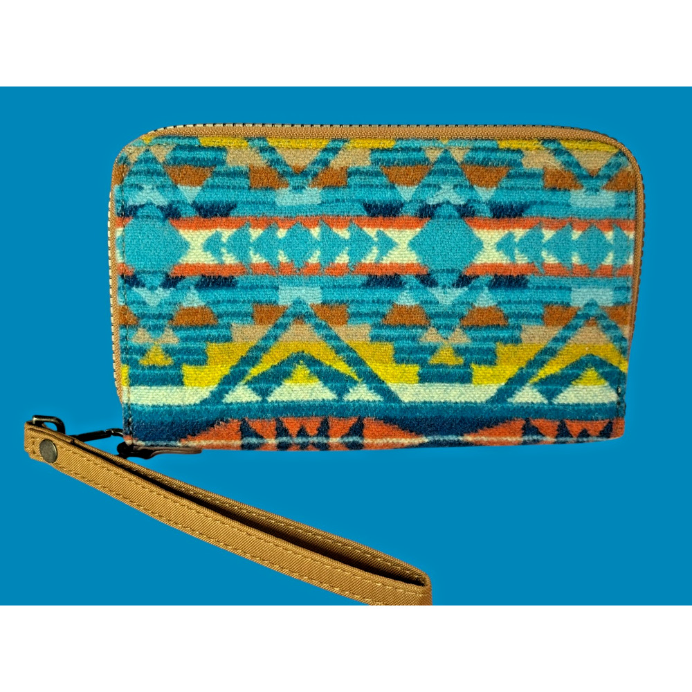 Pendleton Wool Wristlet Wallet Southwestern Geometric Turquoise Zip Around Boho - Picture 4 of 8
